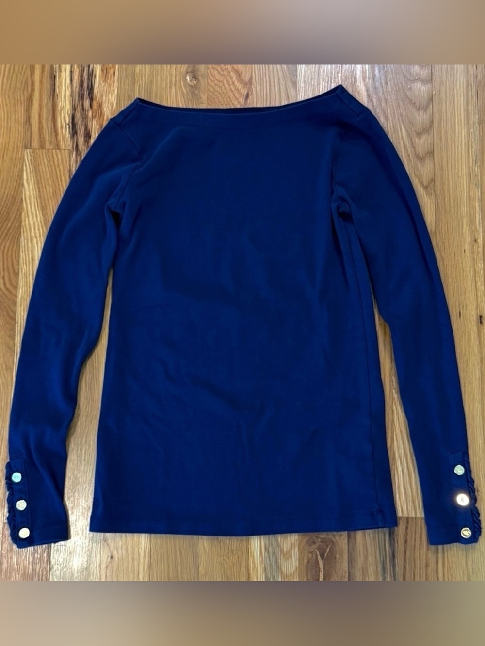 Lauren Ralph Lauren Navy Long Sleeve Blouse Gold Button Cuffs PXS